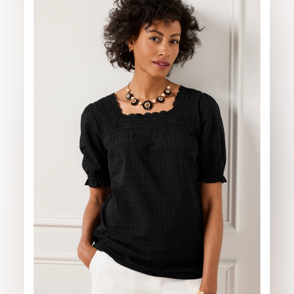 Talbots Black Square Neck Blouse